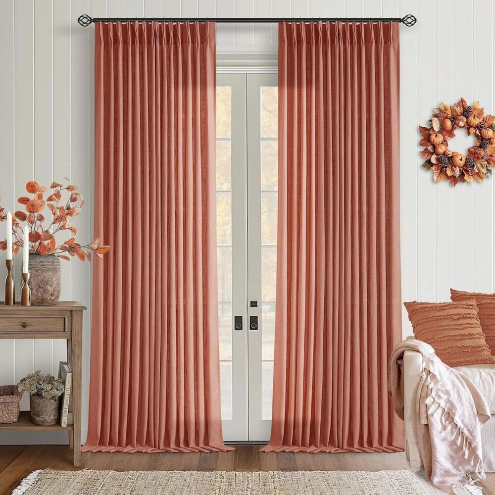 Brand New Farmhouse Terracotta Linen Curtains 40"W × 102"L – 2 Panels